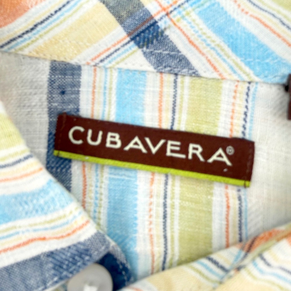 Cubavera Plaid 100% Linen Shirt Men XL Multicolor Short Sleeve Button Down Beach - Picture 2 of 11